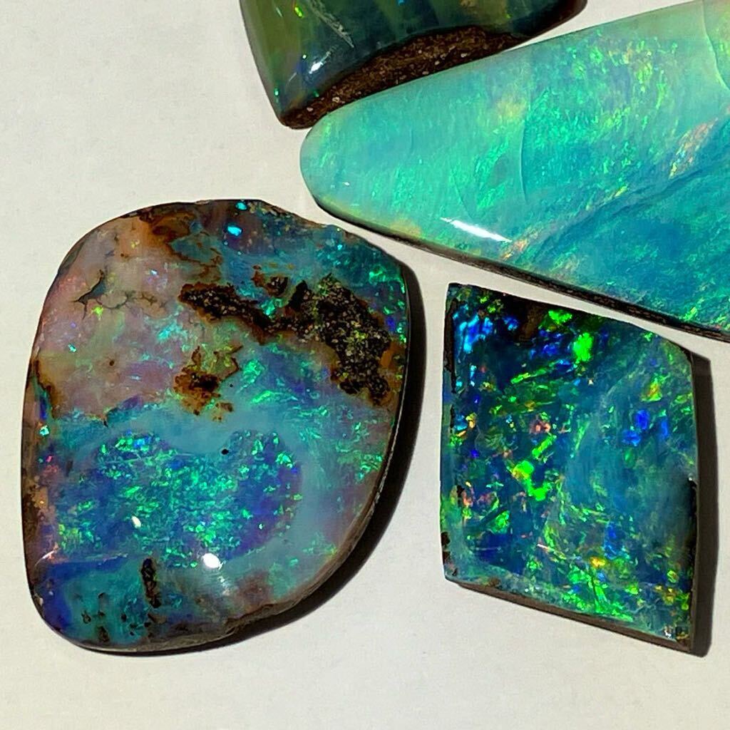 遊色効果!!［天然ボルダーオパール4点おまとめ50ct］M ルース 裸石 宝石 ジュエリー jewelry boulder opal 遊色 虹 DB0_画像2