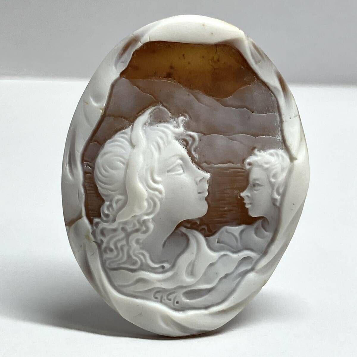 Gennaro Garofalo作!!［シェルカメオ8.8g］M 44ct 約50.1×38.1mm 貴婦人 CAMEO shell ルース アンティーク 作家物 ジェンナーロ_画像1