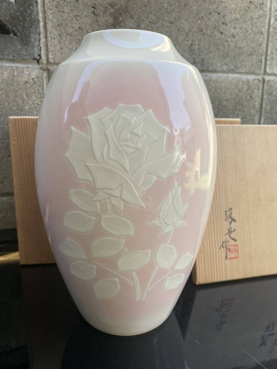  ваза новый ... futoshi белый персик .. цветок . Kyoyaki украшение вместе коробка цветок живые цветы контейнер осмотр Fukagawa Seiji Koransha керамика . цветок входить чайная посуда искусный мастер антиквариат старый изобразительное искусство 