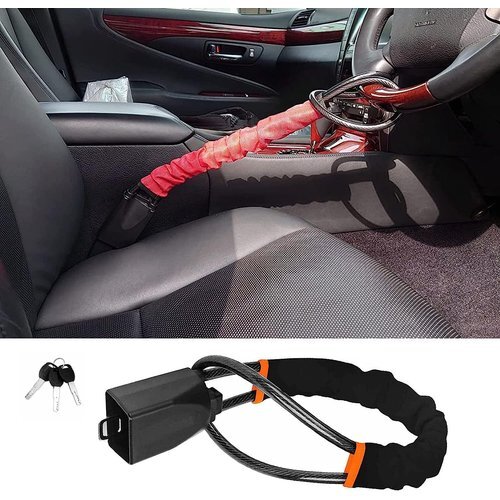  car steering wheel for lock black compact easy installation all-purpose car security . handle key 3 piece anti-theft wire lock 109