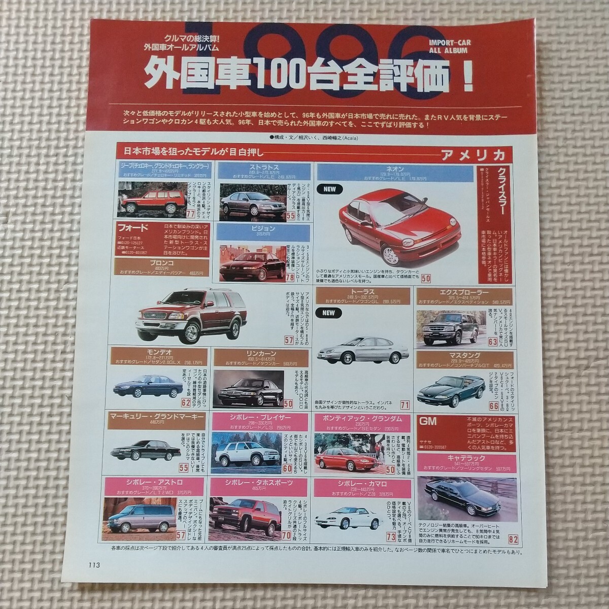  【雑誌切り抜き】 1996年 外国車100台全評価! 切り抜き6ページ_画像2