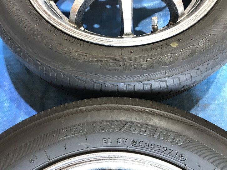 激安即決！タイヤ＋ホイール！G-SPEED 14-4.5J 4H/100 ET45 + 155/65R14 中古4本 ピクシス/スペーシア/N-BOX/ミライース等！HM000918_画像9