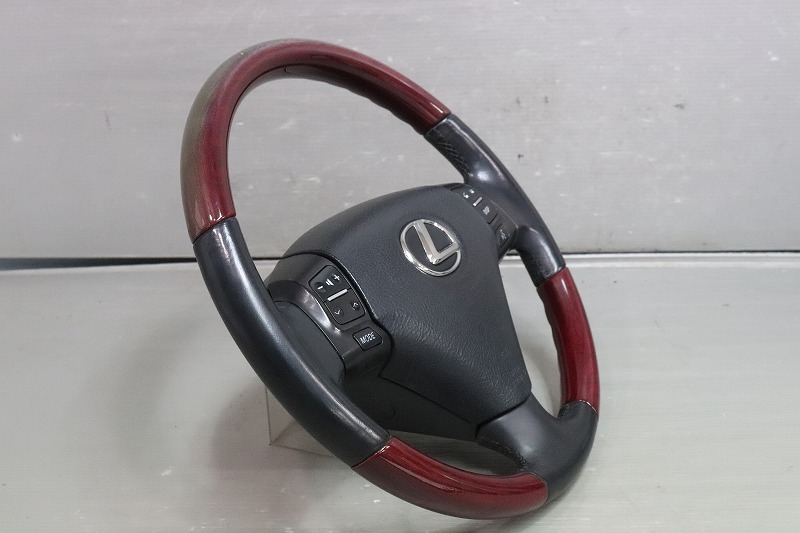 レクサス GS 350 前期 Lexus (GRS191 GWS191 UZS190 GRS196) 純正 ハンドル ステアリングホイール ウッドコンビ レザー スイッチ p046481_画像2