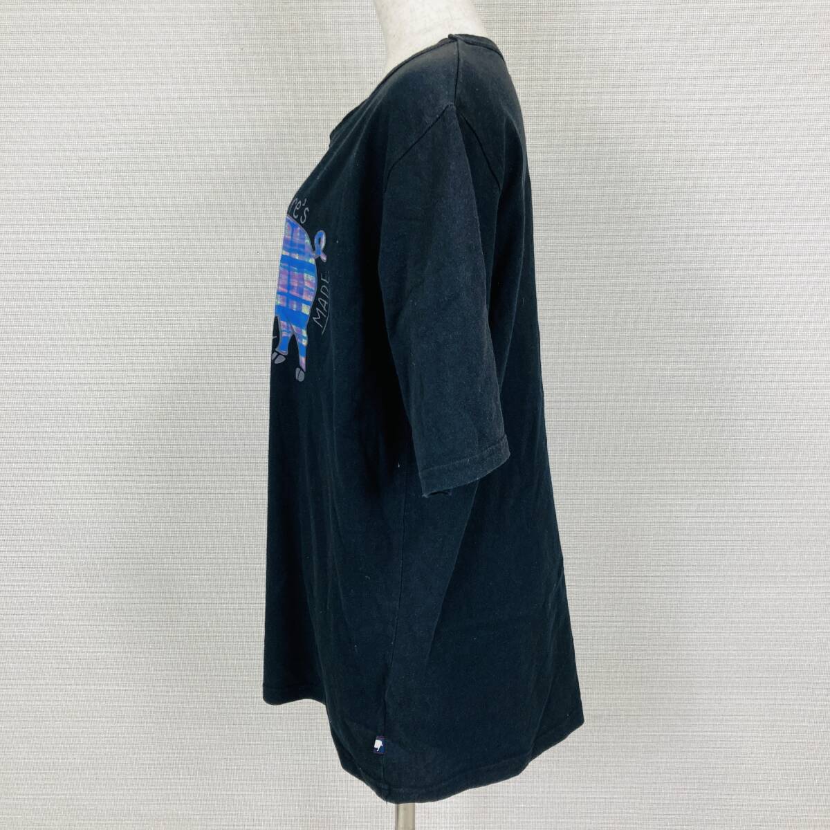 【500】drug store's ドラッグストアーズ Tシャツ ロング ぶた プリント 半袖 コットン ブラック フリーサイズ _画像2