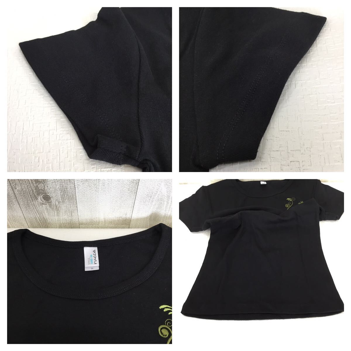  together lady's short sleeves T-shirt black black . origin embroidery M size 6 sheets unused goods *HY12