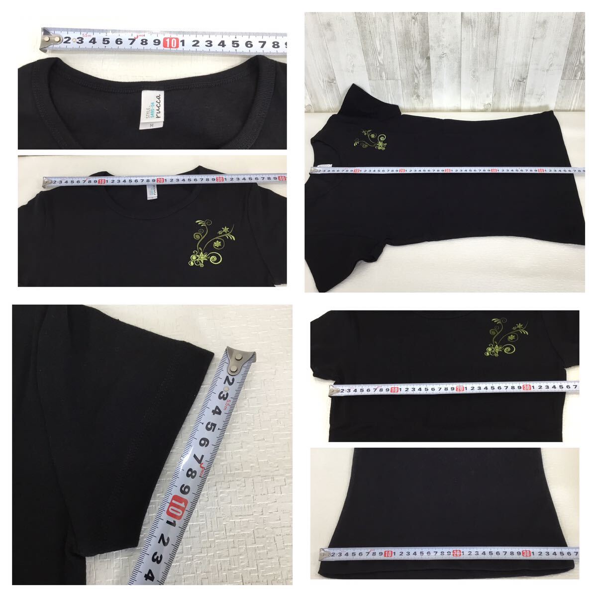  together lady's short sleeves T-shirt black black . origin embroidery M size 6 sheets unused goods *HY12