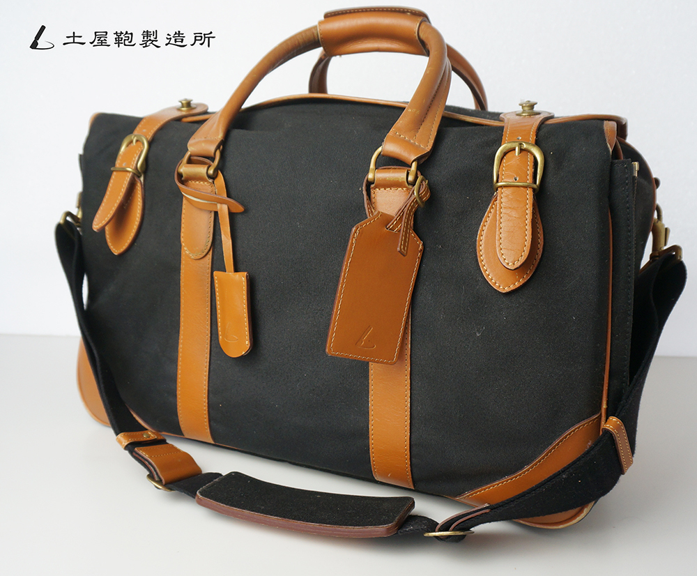  earth shop bag manufacture place Boston bag canvas × leather travel bag high capacity shoulder with strap .
