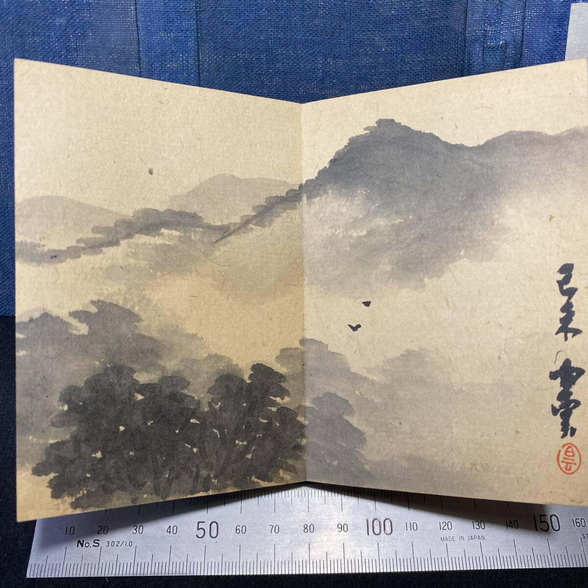 小さな肉筆画帖 模写　折本 水墨画 山水画 中国美術 古美術 蝙蝠 漢詩 苔石 把蘭痩石 日本画 昆虫画 盆栽 水石 _画像7