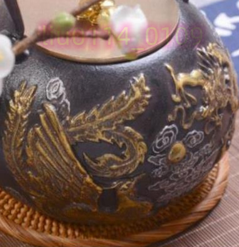 茶壺 手彫り鉄壺 鉄やかん 鉄分補給 未塗装鉄器 茶道具 1.3L _画像4