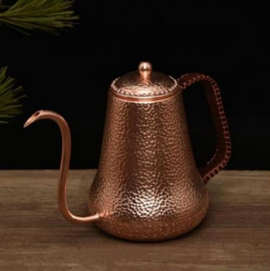 高品質純銅コーヒーポット制コーヒー器具銅イメージ紫銅ハンマー紋コーヒーポット細口ポットコーヒーポット900ML_画像3