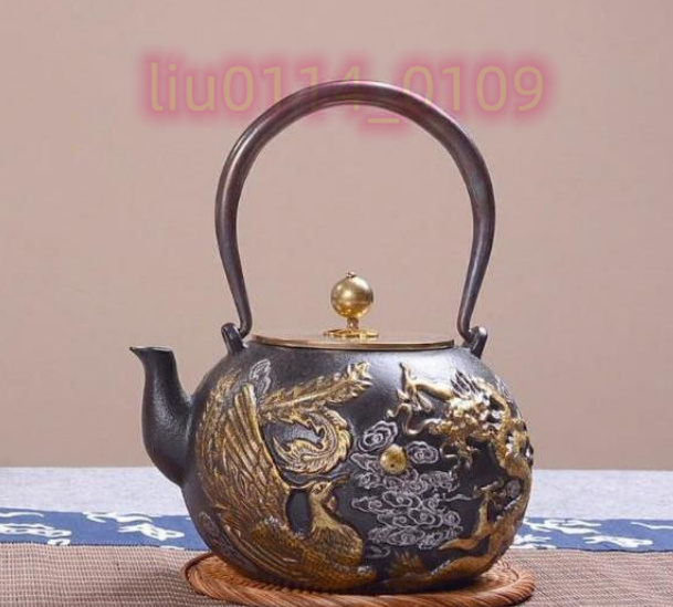 茶壺 手彫り鉄壺 鉄やかん 鉄分補給 未塗装鉄器 茶道具 1.3L の画像1