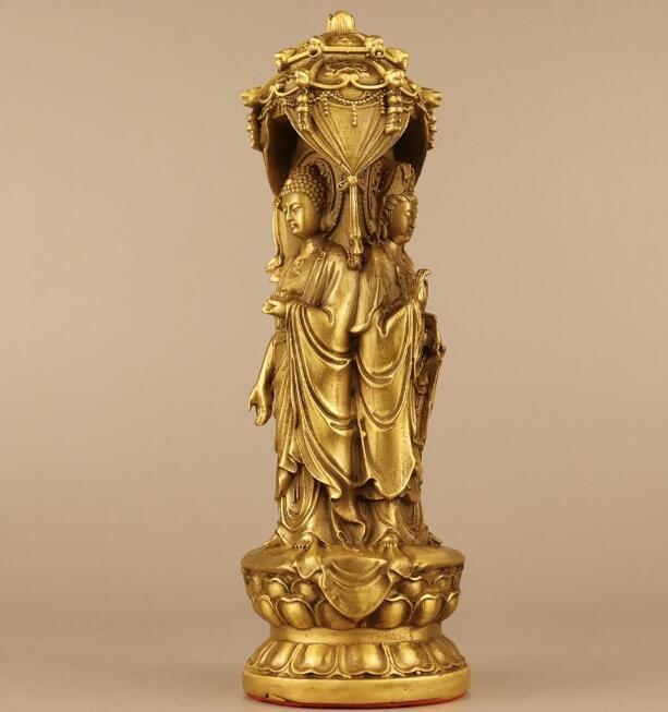 純銅三面仏西方三聖仏置物阿弥陀仏観世音大勢至菩薩神像供養の画像3