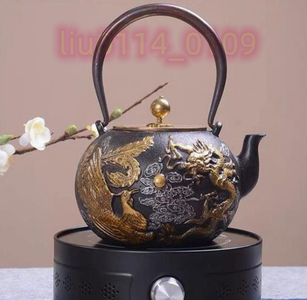 茶壺 手彫り鉄壺 鉄やかん 鉄分補給 未塗装鉄器 茶道具 1.3L _画像2