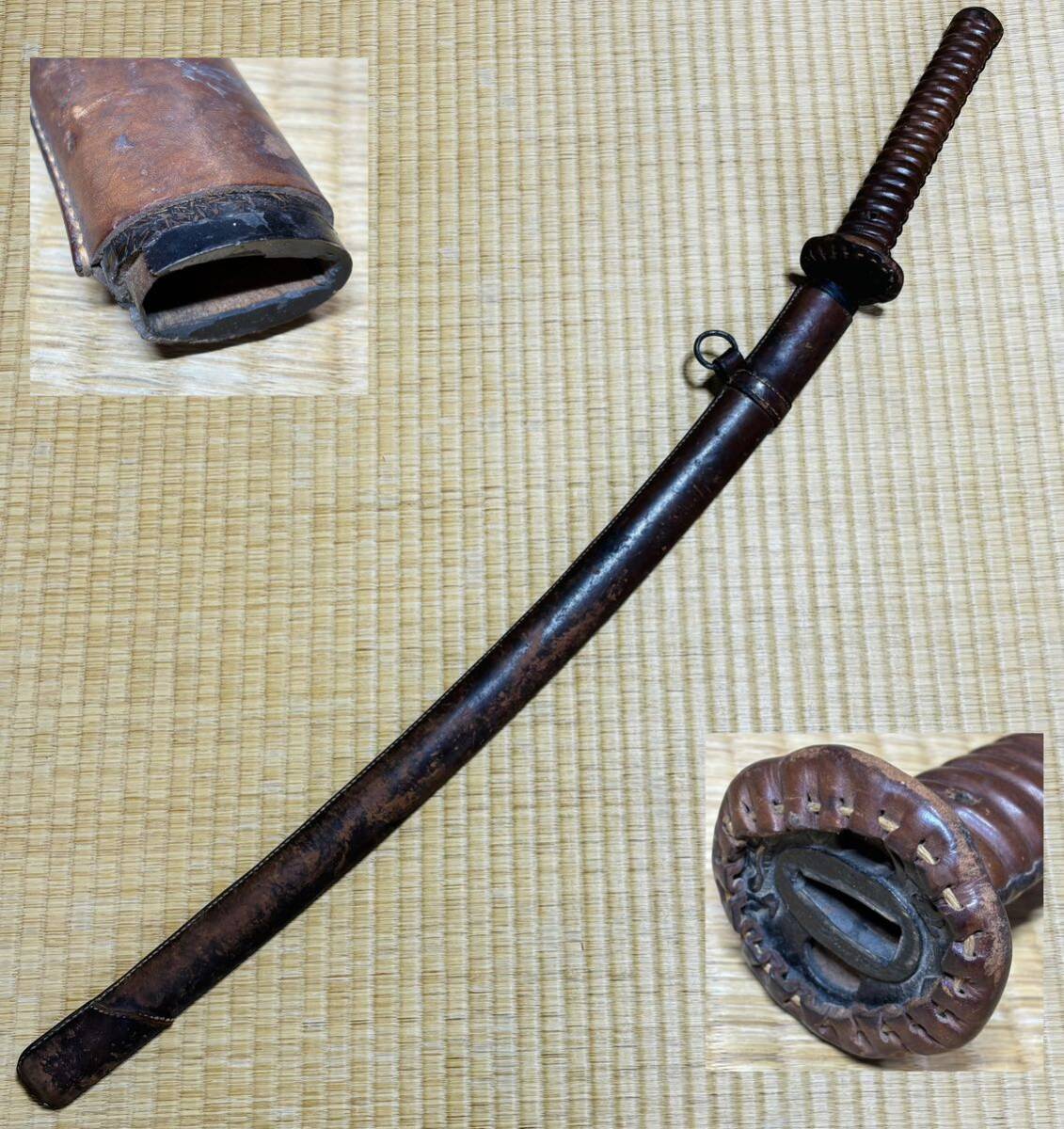 * era / sword . properties / sword fittings / armor!.. goods! old Japan army battle sward! exterior only (.* guard on sword attaching ) tree scabbard leather ..!*