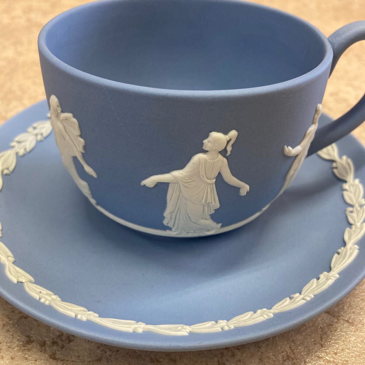 M1 △090未使用経年品【WEDGWOOD ウェッジウッド】 ジャスパー カップ &ソーサー ペア 箱付