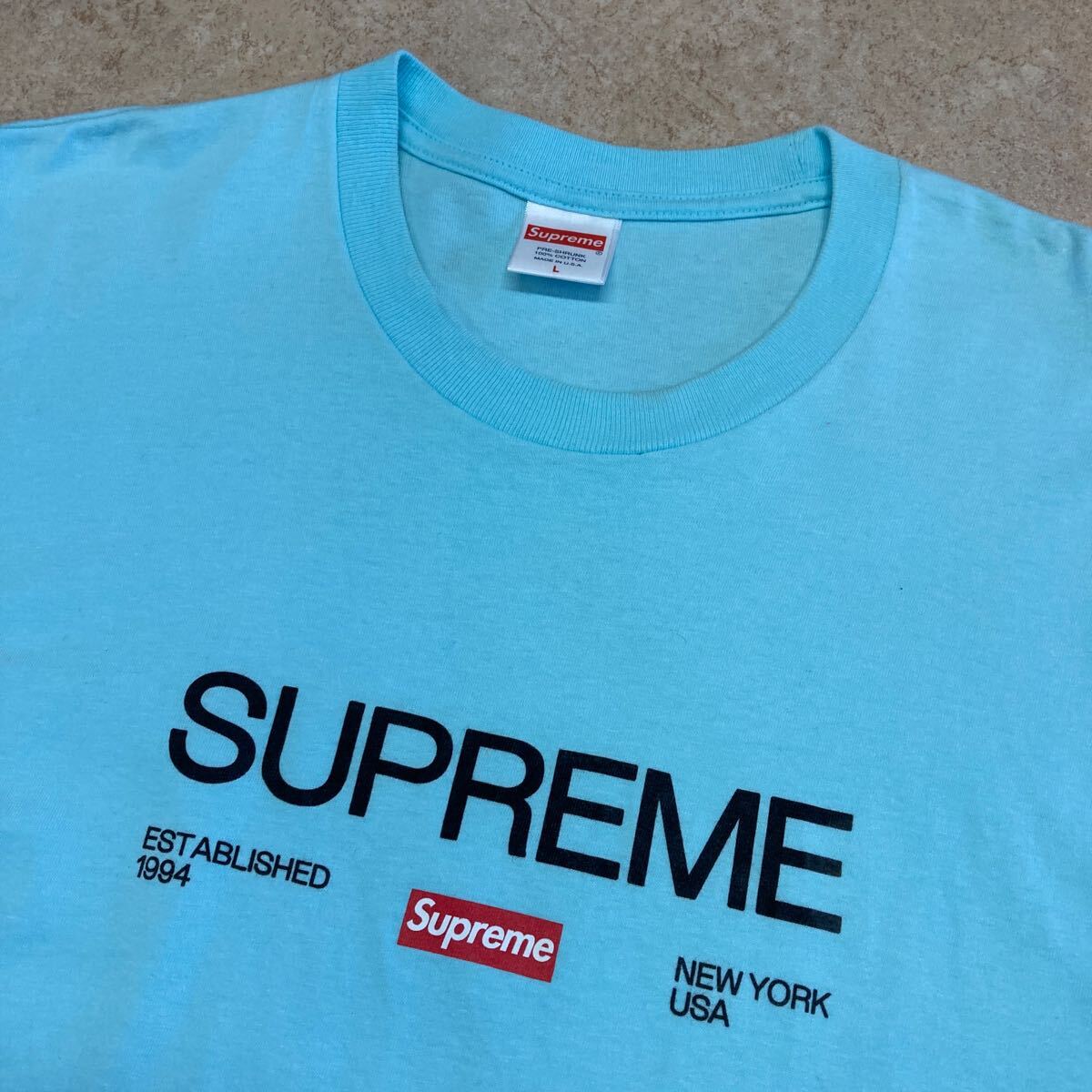 送料無料 N 115【Supreme シュプリーム】21SS Est.1994 TEE 半袖 Tシャツ ターコイズ SIZE L_画像6