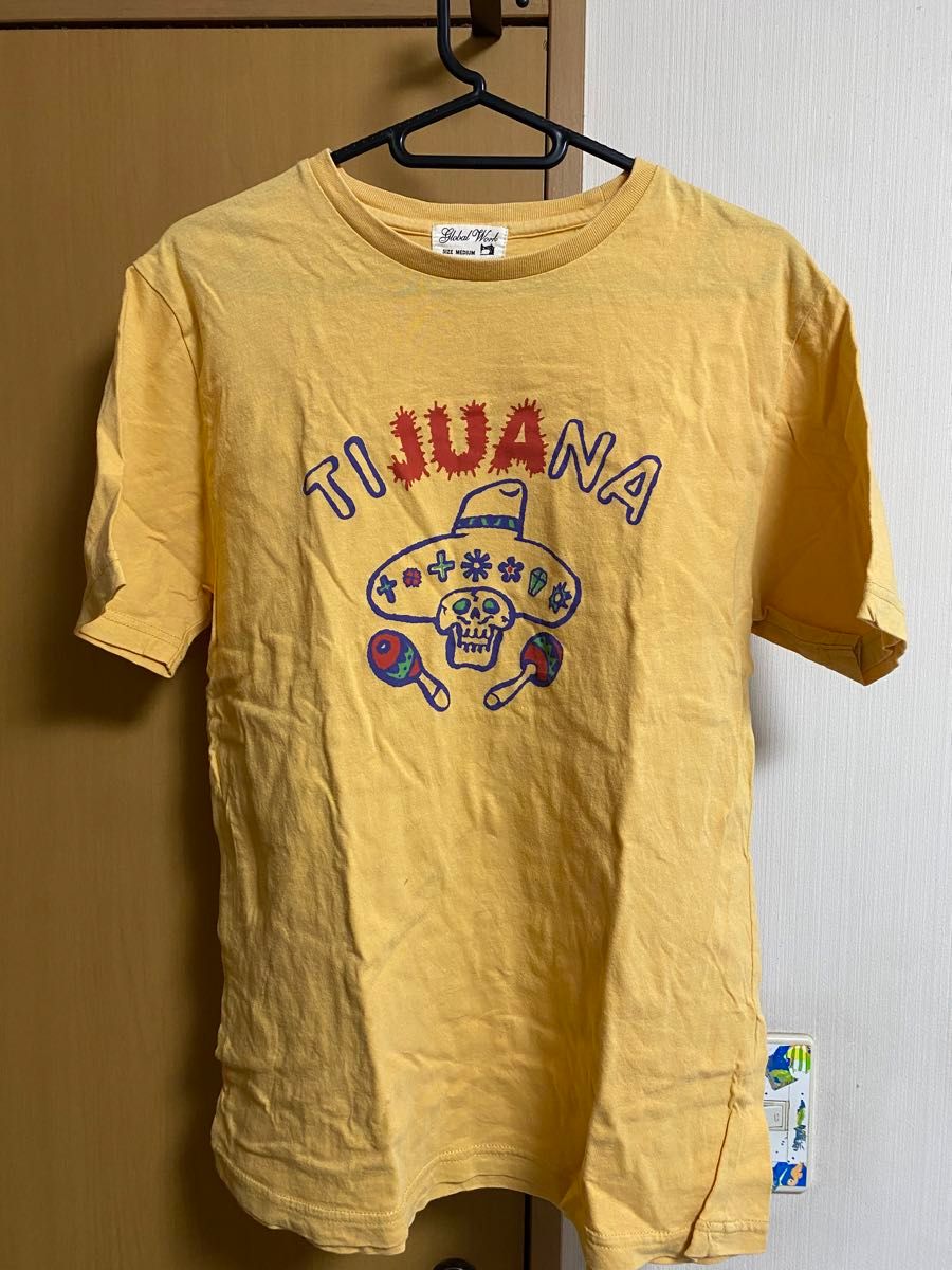 グローバルワーク　Tシャツ　イエロー　メキシカンスカル