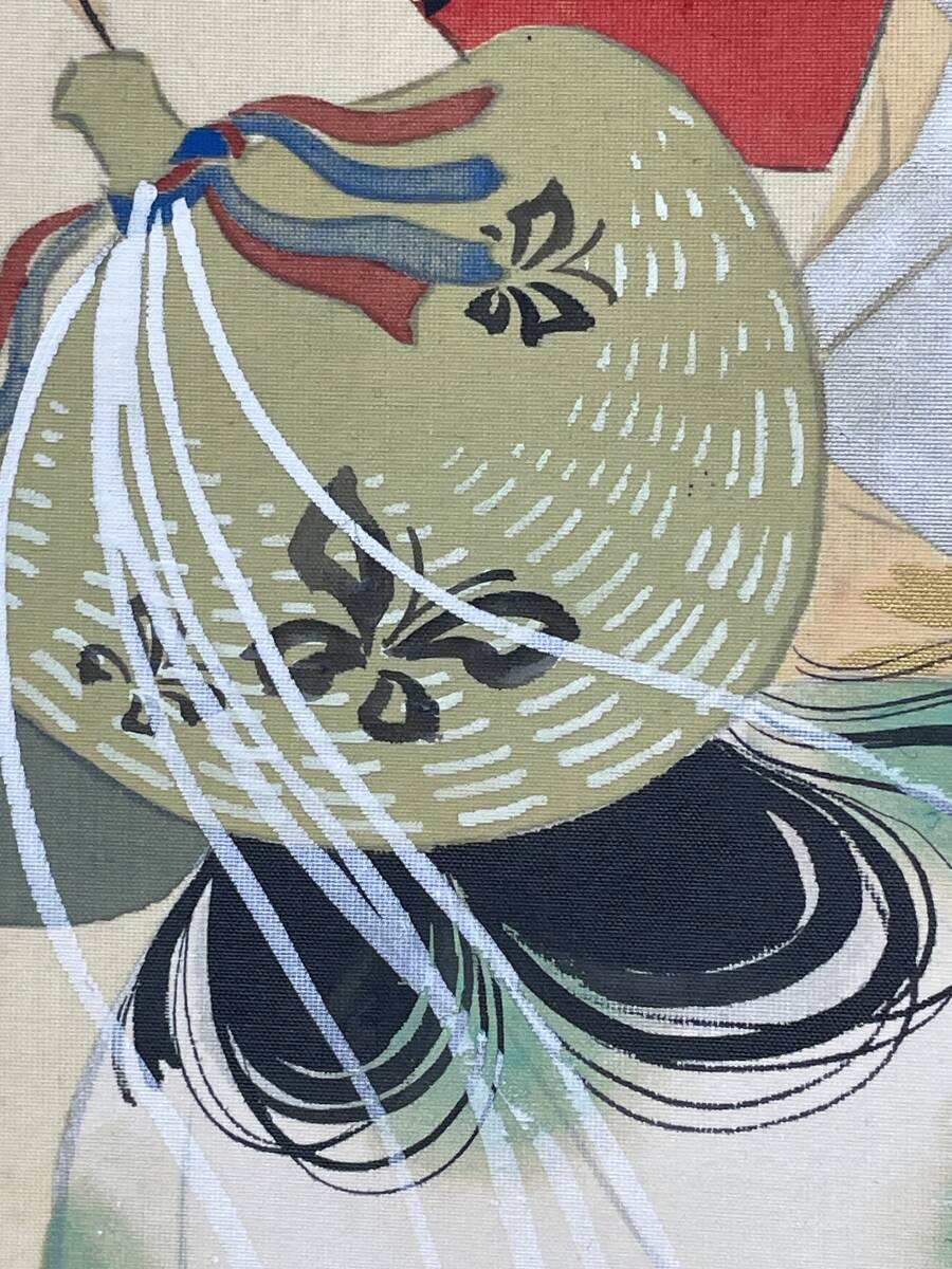 模写 日本画 風俗画 遊興図 長秋作 踊子 浮世絵 掛軸 牙軸 美人画 着物美人 絵画 箱付 4C3-15_画像10