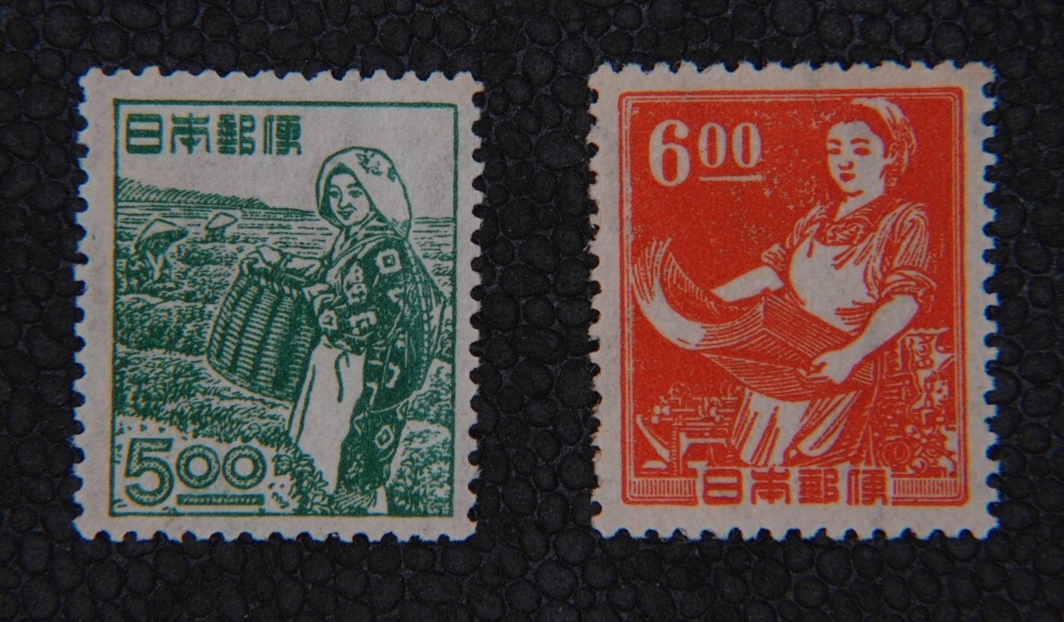 【普4】産業図案切手 未使用10種 1948-49年【型価3.2万】_NH,LH
