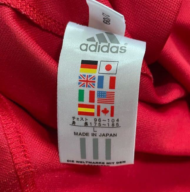 送料込み！adidas 半袖ポロシャツ アディダス 赤 レッド 半袖シャツ ハーフジップ Lサイズ GOLF ゴルフウェア 三本ライン