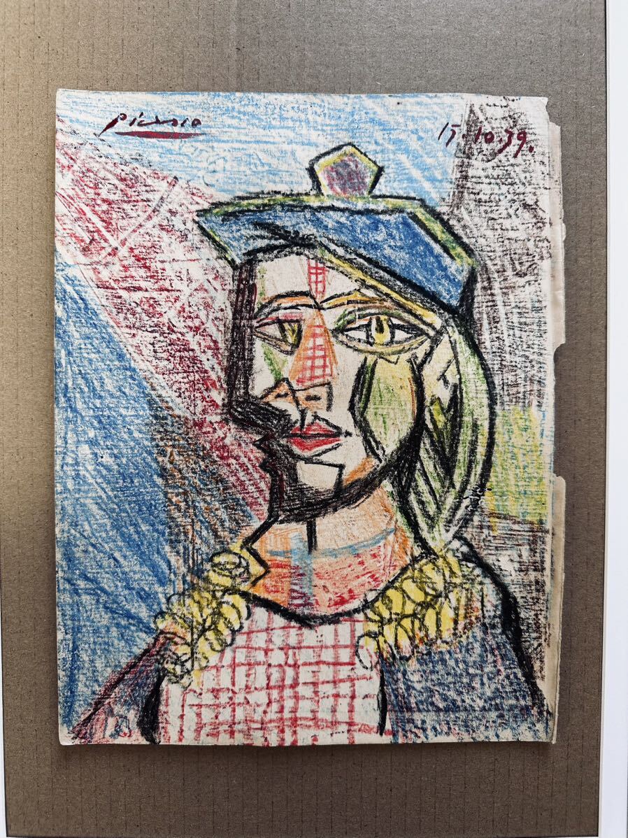 貴重肉筆 パブロ ピカソ Picasso 1939年 色鉛筆 額装 SIMON美術館作品票 模写_画像1