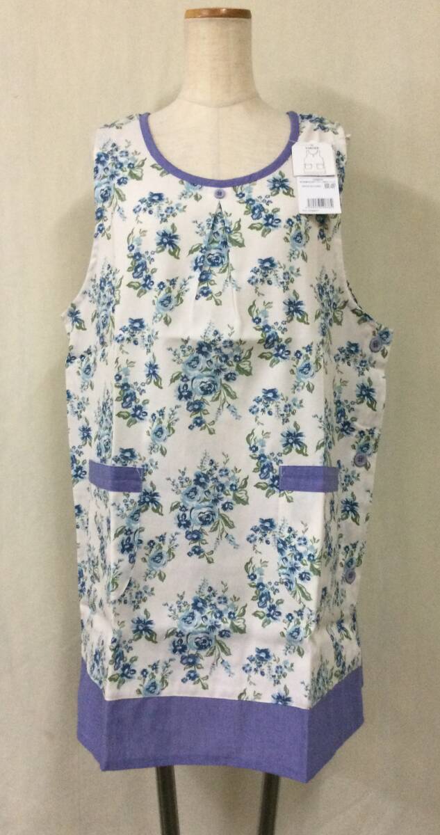 1317 new goods blue floral print width button apron * click post correspondence 185 jpy (2 sheets till including in a package possible ) last 1