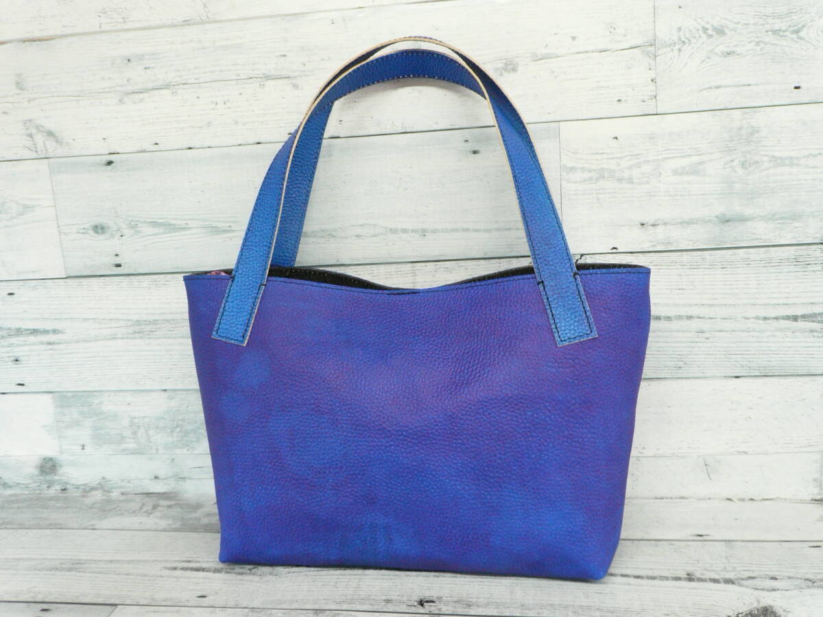  hand made original tote bag cow leather marine blue deep sea. color refreshing cow leather futoshi .. steering wheel Denim. lining attaching author handmade made in Japan bag 