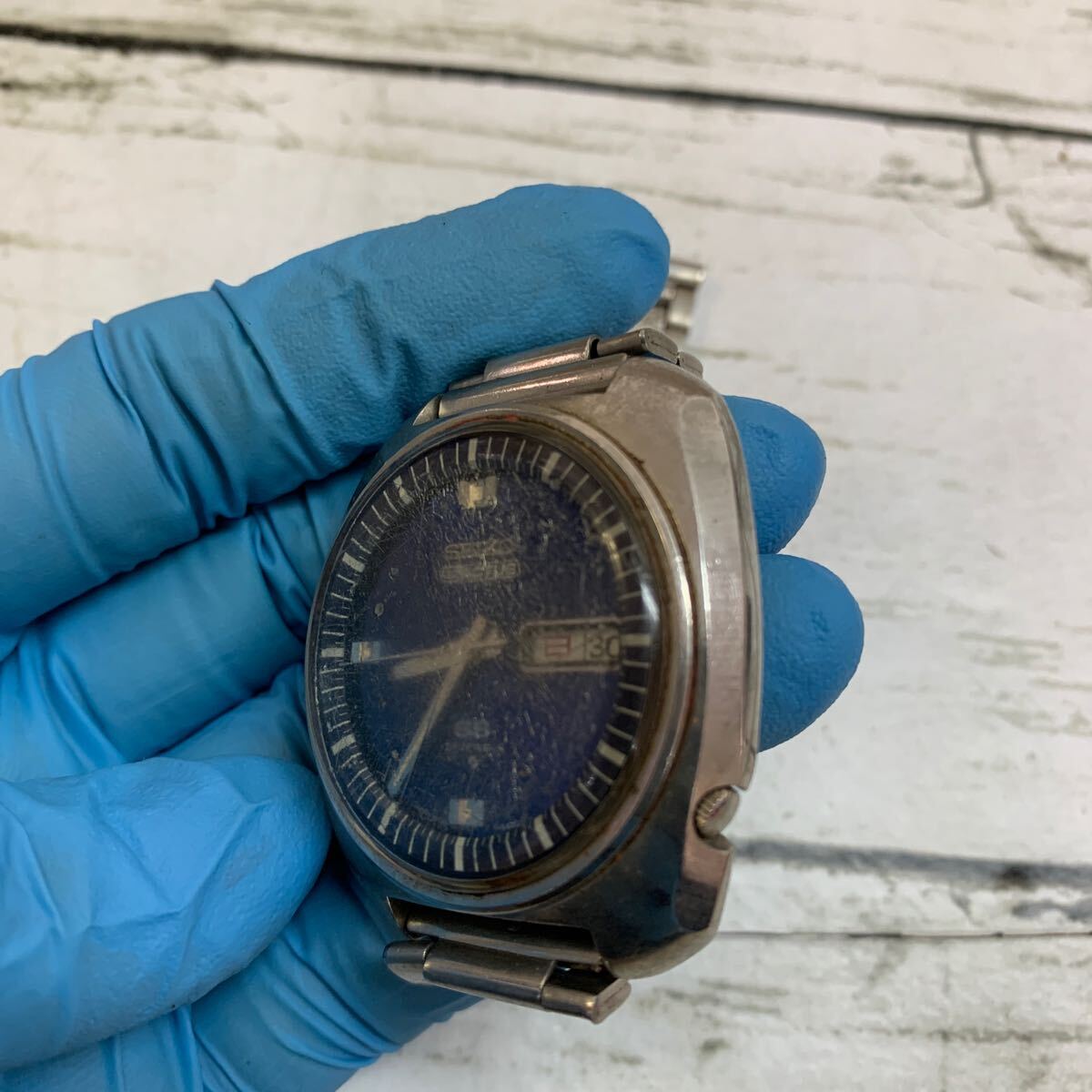 【中古品】SEIKO 5ACTUS SS セイコー 6106-6400 自動巻 25石 青文字盤 デイデイト アンティーク ジャンク 腕時計 メンズ_画像4