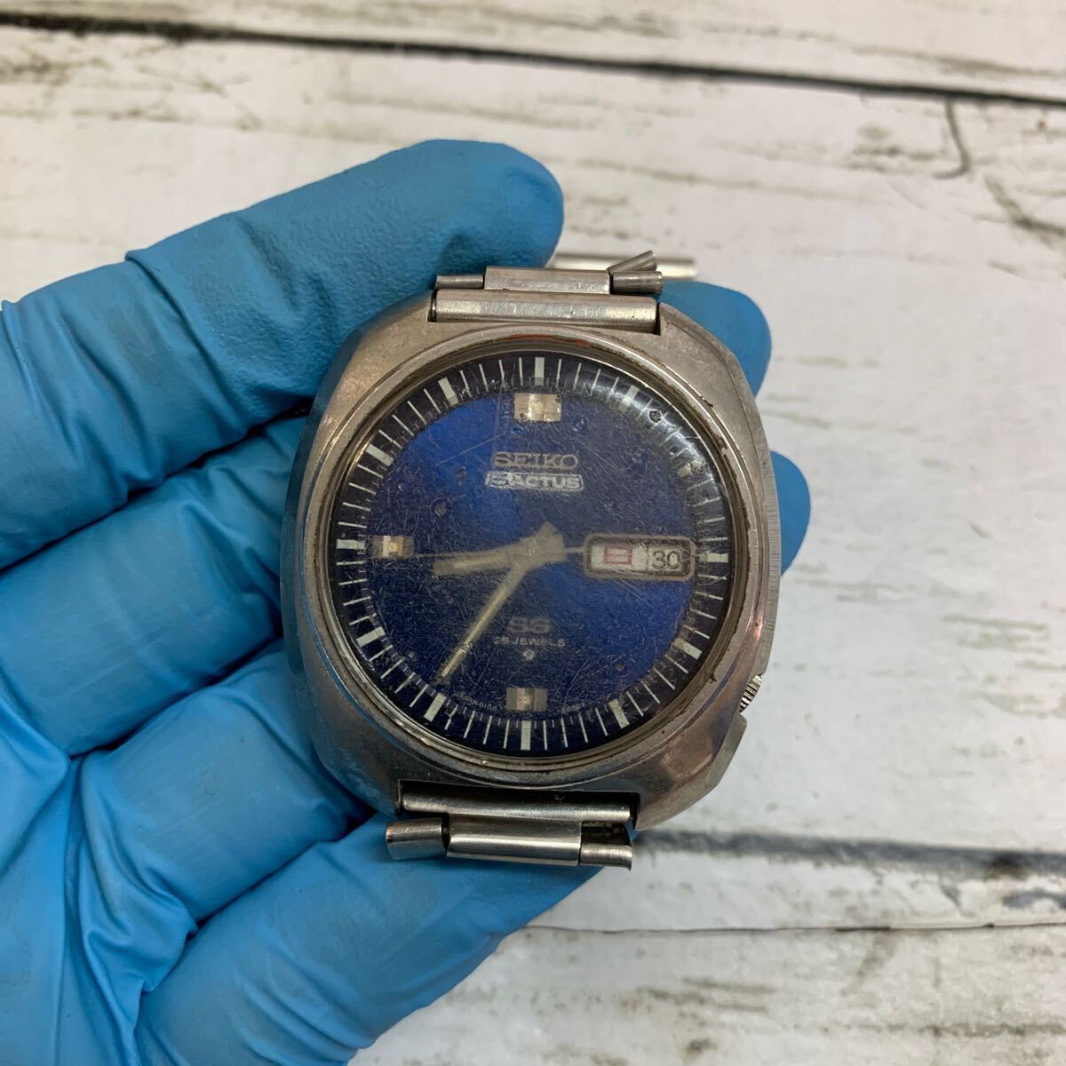 【中古品】SEIKO 5ACTUS SS セイコー 6106-6400 自動巻 25石 青文字盤 デイデイト アンティーク ジャンク 腕時計 メンズ_画像2