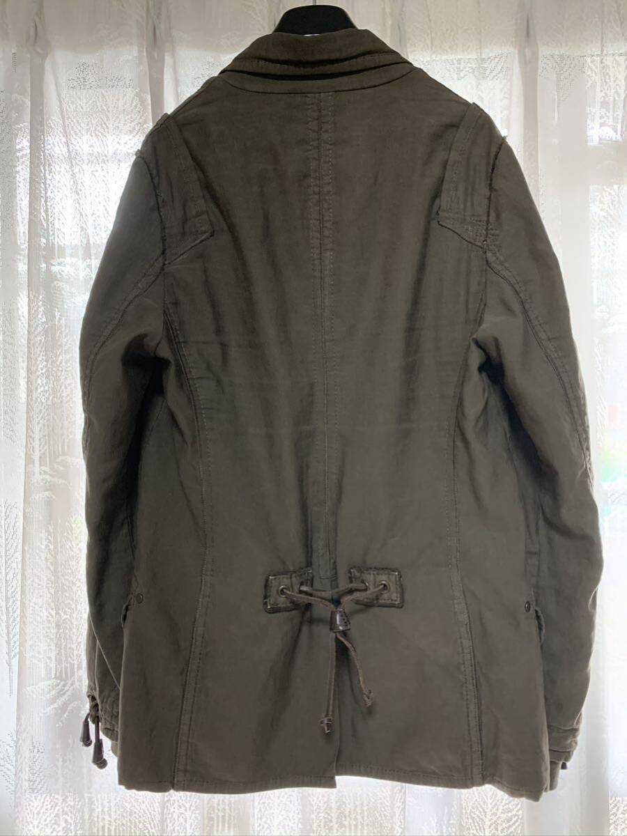2003ss初期レアDSQUAREDテーラードジャケット綿麻オリーブ46サイズ(42〜44位)ロゴ入り革紐チャームアーカイブ ディースクエアード ミリタリ_画像4