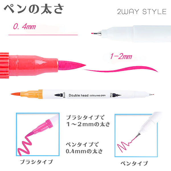 水彩筆ペン 筆ペン 水性マーカー 24色 プレゼント 細ペン デュアルタイプ ツインヘッド カラーペン 絵筆　水彩ペン_画像2