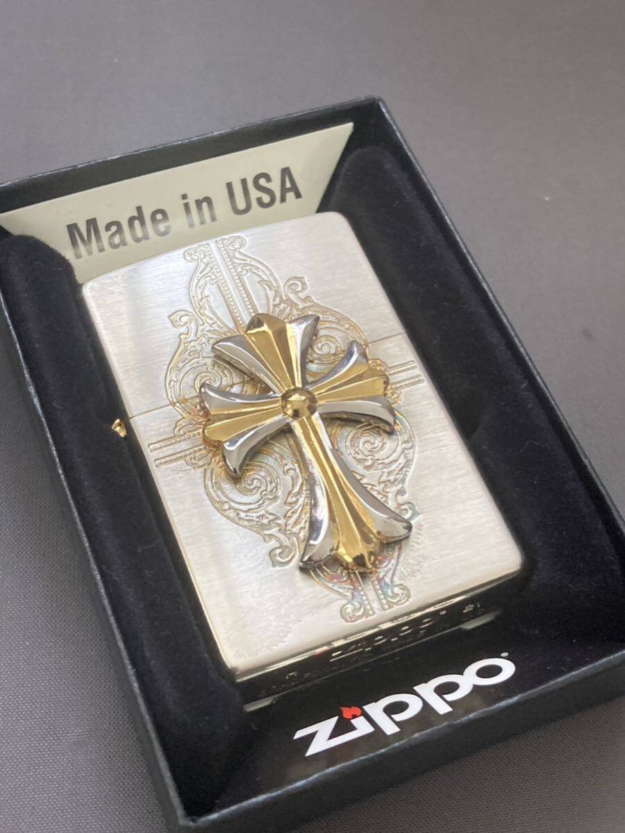 ZIPPO クロス コンビ メタル ジッポ zippo ジッポー オイルライター 喫煙グッズ ライター ライダー ゴールド シルバー 十字架 _画像1