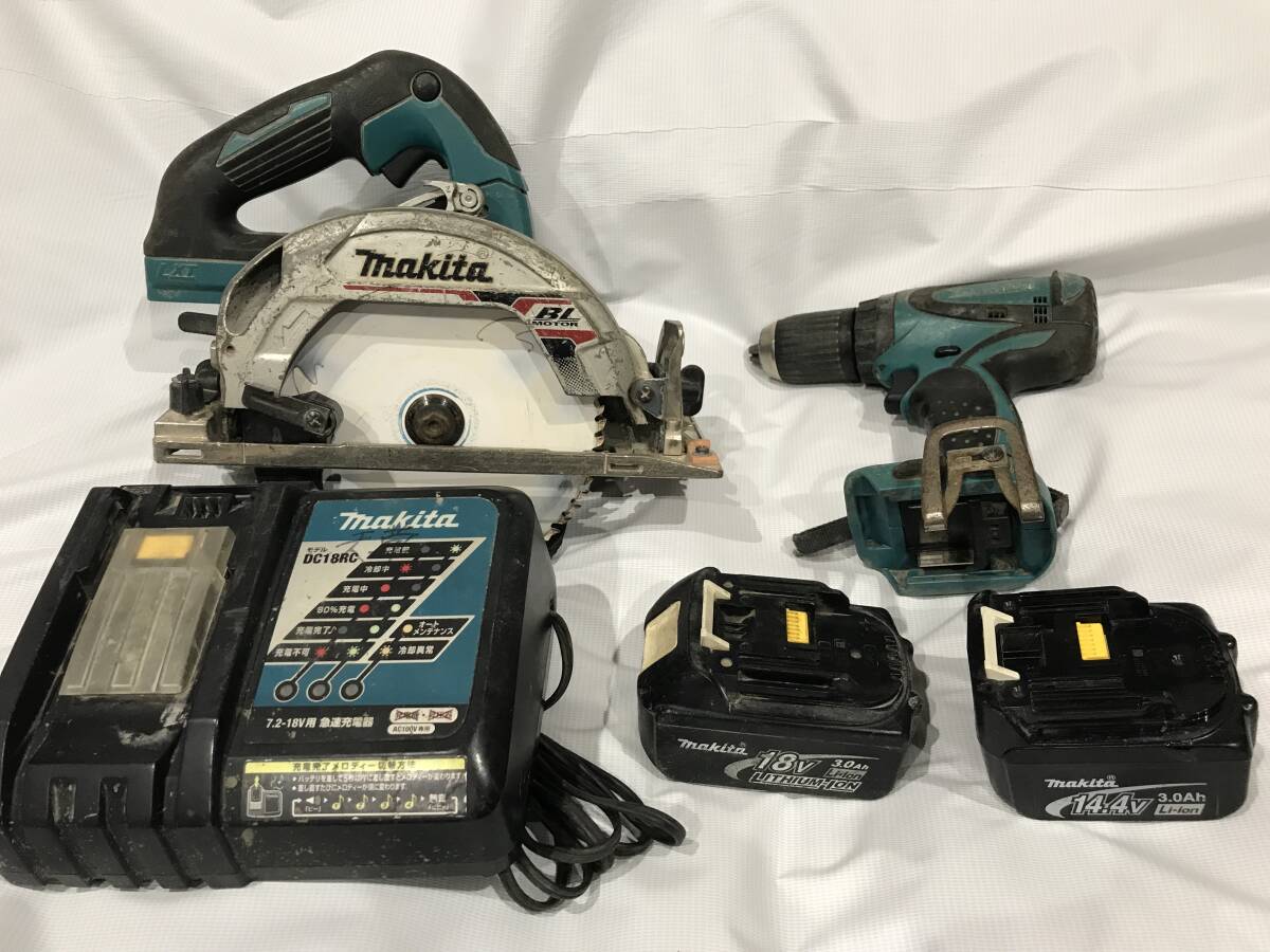 ☆ 動作確認済 makita マキタ 電動工具 5点セット マルノコ ドライバドリル バッテリー2個 充電器 ☆ セット売り 建築 土木_画像1