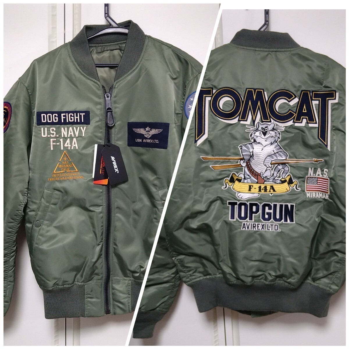 AVIREX/新品メンズXL.LL/MA-1フライトジャケットTOPGUN/トップガン/TOMCAT/トムキャット/セージ/グリーン系/ミリタリー ジャンパー、_画像1