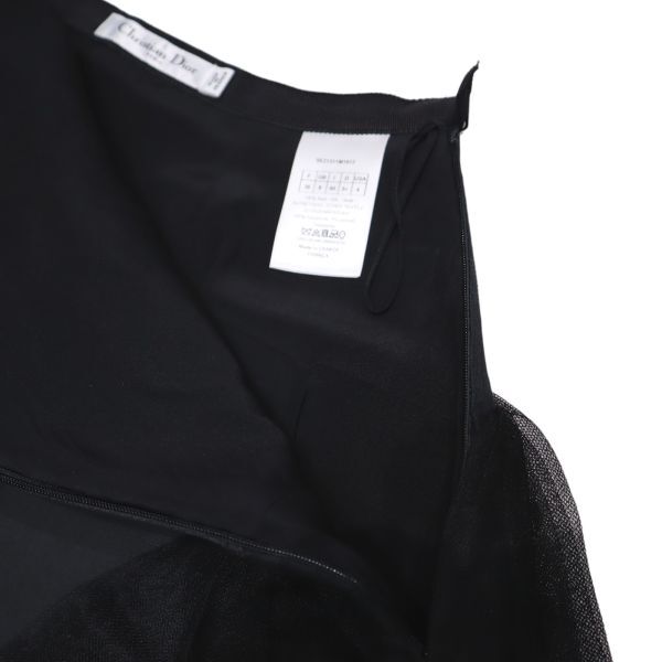 良品 国内正規品 Christian Dior クリスチャン ディオール チュール フリル シルク スカート 36 ブラック フランス製_画像7