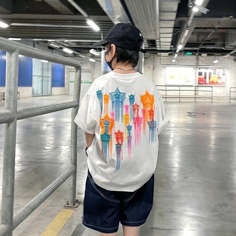 キッズ 子供服 Tシャツ カジュアル トップス 半袖夏 キッズtシャツ ティーシャツ ティシャツ カラフル 丸首男の子夏服 KUFC014(2色110-170)