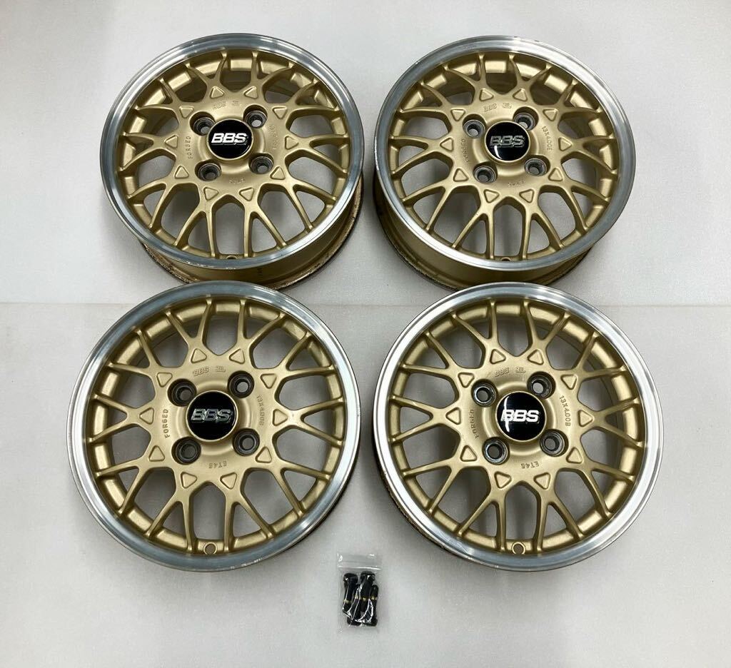 ●送料無料 美品 希少 ゴールド BBS 13インチ 4本セット 4J +45 4H PCD100 FORGED 鍛造 スバル 純正オプション アルミホイール ヴィヴィオの画像1