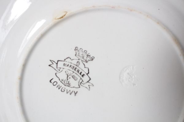 フランス アンティーク LONGWY MARSEILLE 古い陶器のデザート皿 2枚セットの画像9