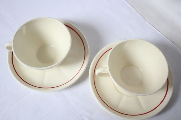 フランス アンティーク BADONVILLER 古い陶器のカップとお皿のセット バラの絵柄 C&S2客セット 美品_画像6