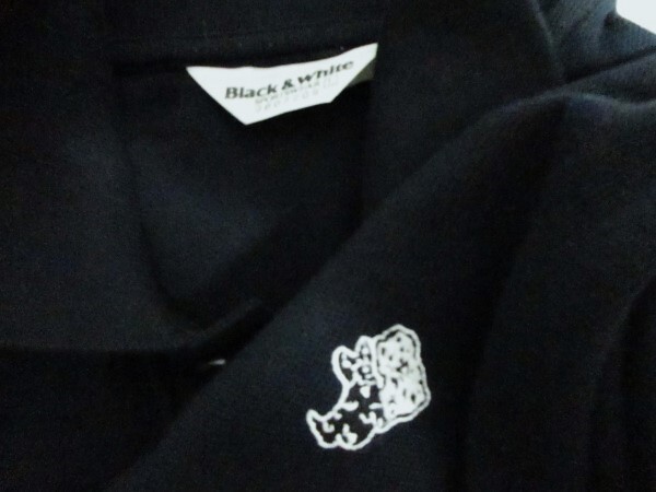 ■38半袖■男■美品ブラック＆ホワイト Men'sポロシャツ/USED/Ｌ/黒/刺しゅうロゴ_画像4