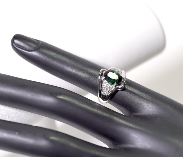 W-53*Pt900 green tourmaline 1.85ct/ diamond 0.19ct ring Japan gem science association so-ting attaching 