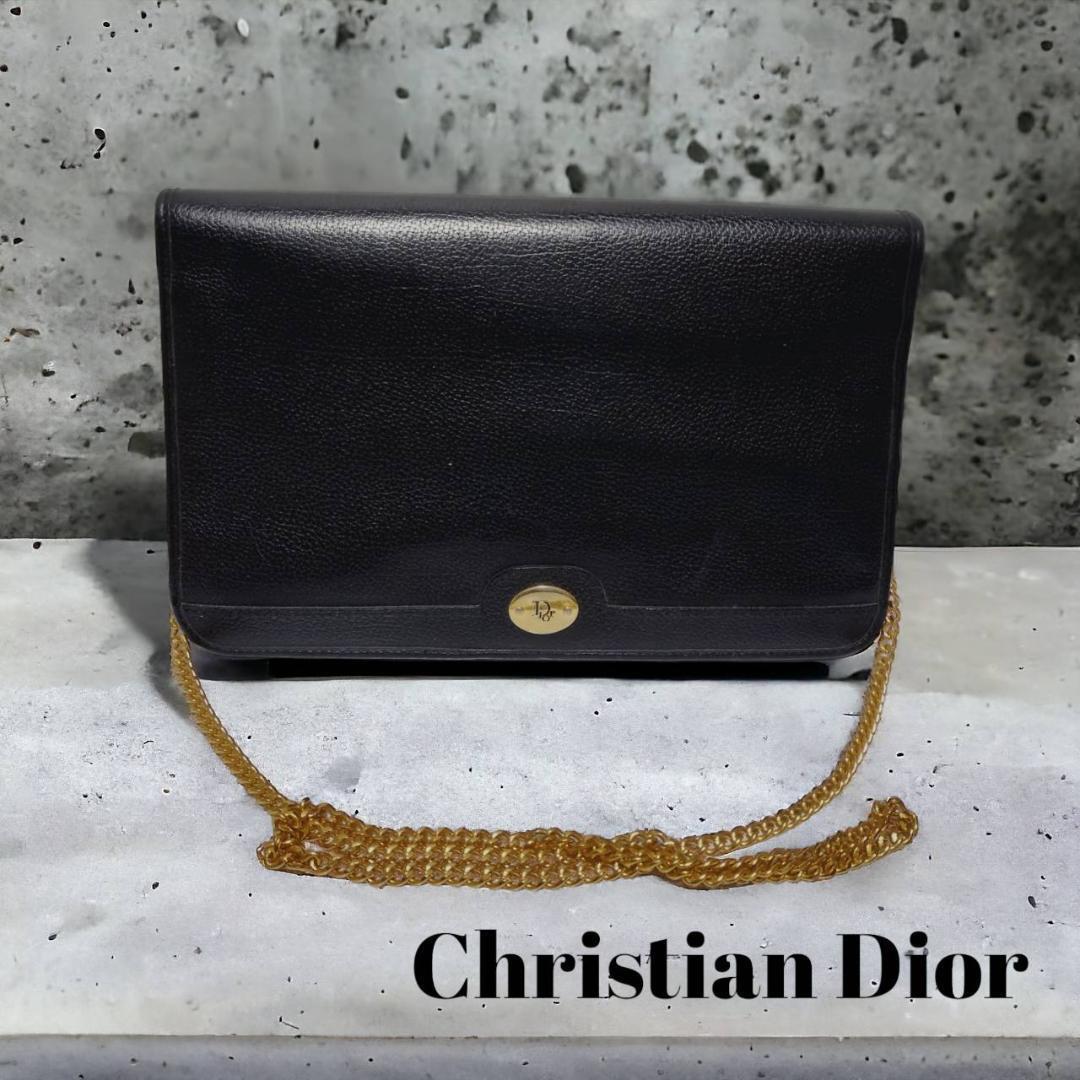 クリスチャンディオール Christian Dior チェーン ショルダーバッグ 黒 クラッチバッグの画像1