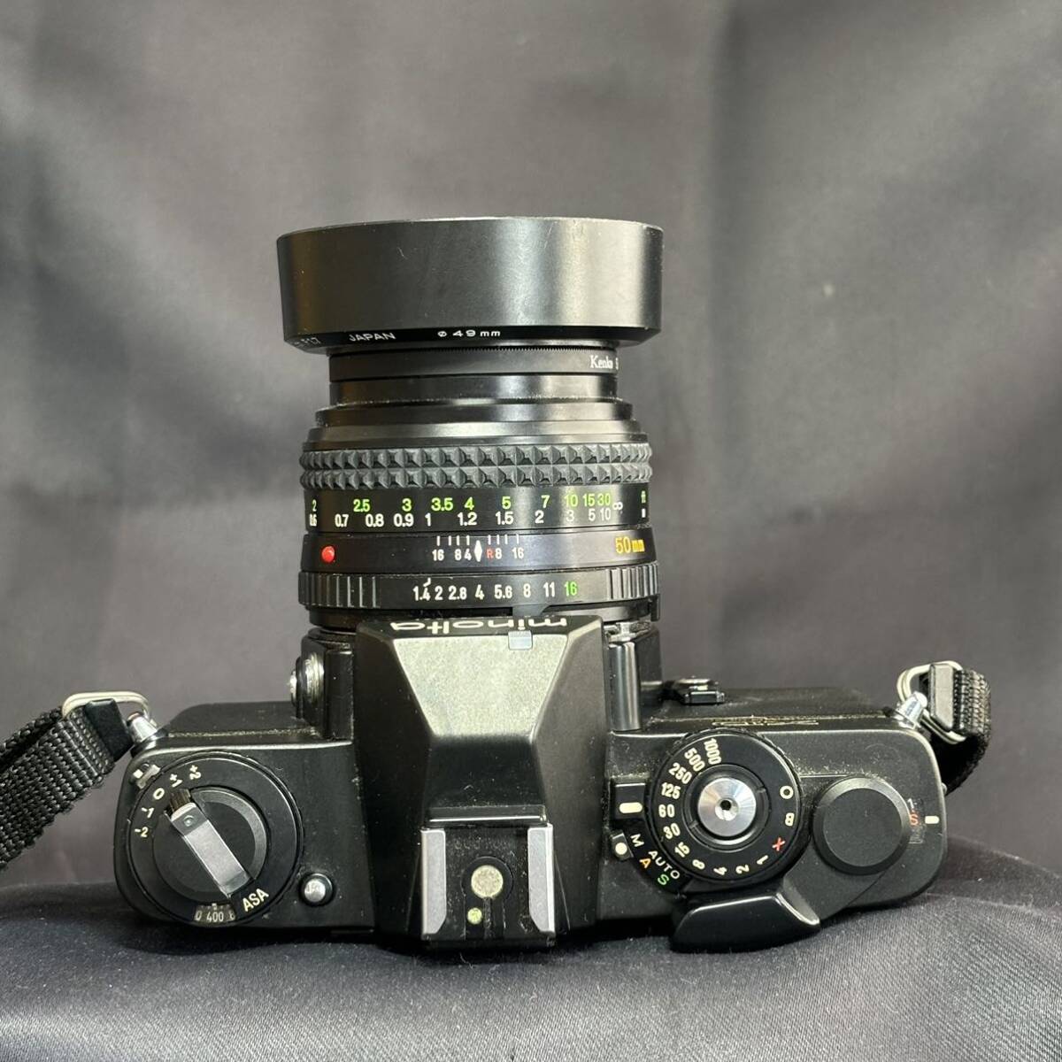 MINOLTA ミノルタ XD 一眼レフ フィルムカメラ/カメラレンズ MINOLTA MD ROKKOR 50mm 1:1.4 フード付 ボディ ブラック 空シャッターOKの画像6