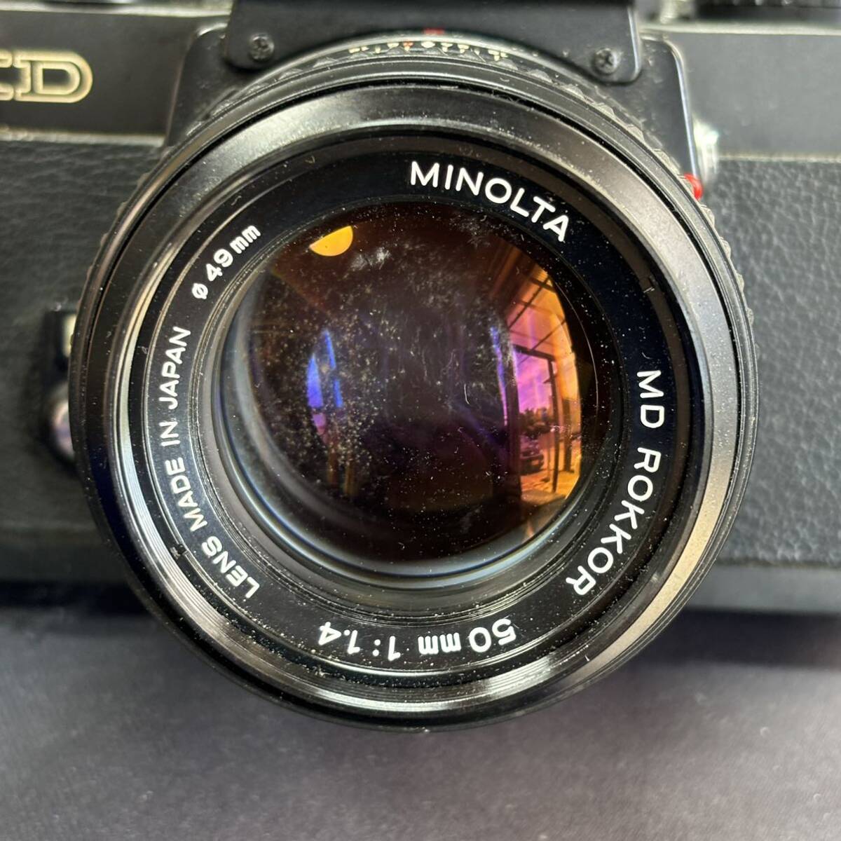 MINOLTA ミノルタ XD 一眼レフ フィルムカメラ/カメラレンズ MINOLTA MD ROKKOR 50mm 1:1.4 フード付 ボディ ブラック 空シャッターOKの画像9