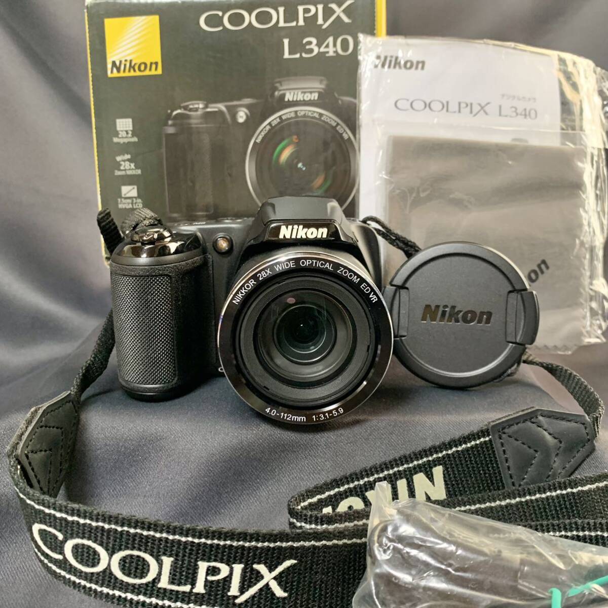 【美品】Nikon ニコン COOLPIX クールピクス L340 デジタルカメラ 電池式 純正ストラップ/ USBケーブル/ 説明書/クロス/ 箱付 動作確認済み_画像1