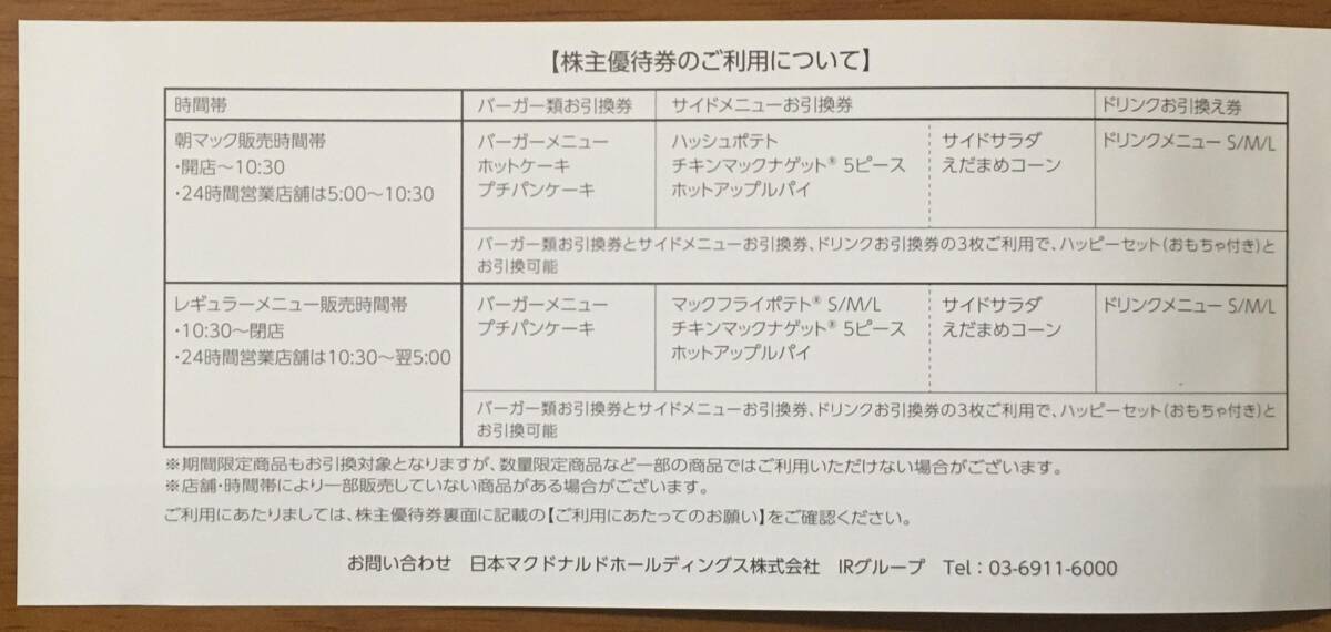 ★送料無料★ マクドナルド 株主優待券６枚綴り１冊_画像3