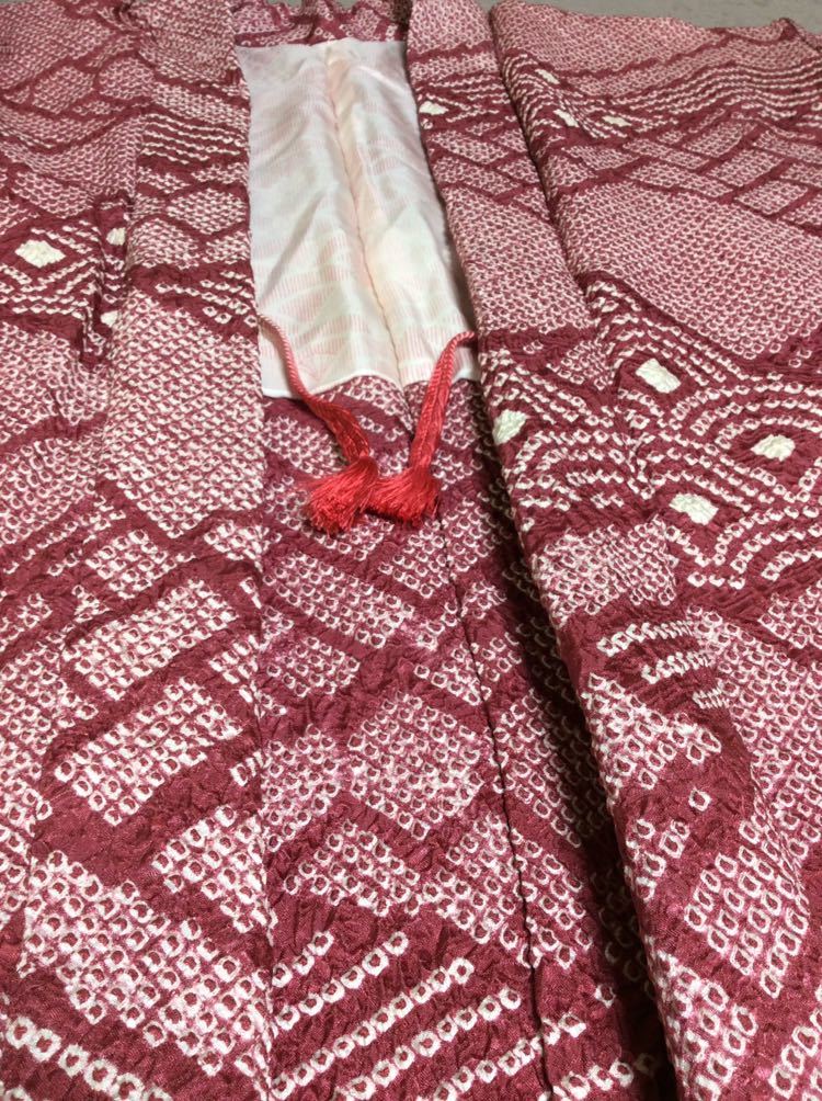 QM1302 和装着物絹素材赤紫色総絞り菱文様青海波羽織日本代购,买对网