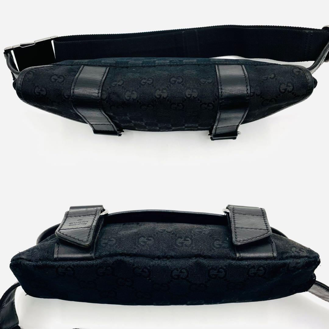  прекрасный товар GUCCI Gucci сумка "body" поясная сумка сумка-пояс плечо GG парусина Logo черный чёрный кожа кожа мужской женский 