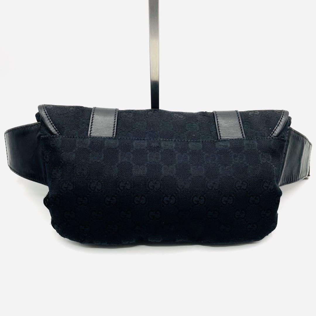  прекрасный товар GUCCI Gucci сумка "body" поясная сумка сумка-пояс плечо GG парусина Logo черный чёрный кожа кожа мужской женский 