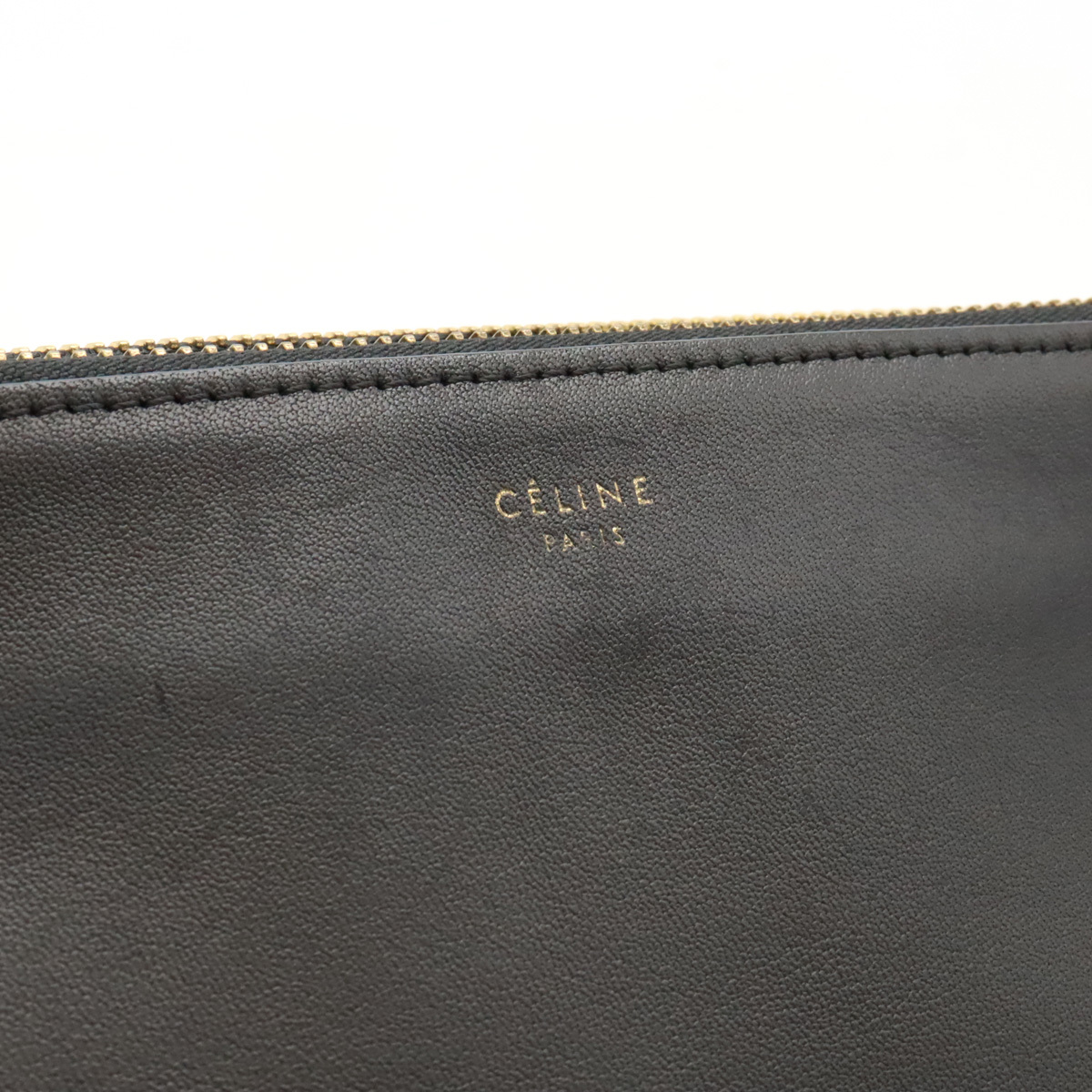 CELINE セリーヌ トリオ ラージ ショルダーバッグ 斜め掛け ポシェット ポーチ ラムスキン レザー ブラック 黒_画像8